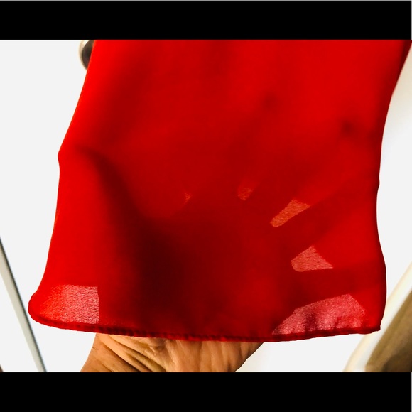 Vintage Red Flared Dress Sz M Chiffon Gathered Design Chic - Picture 11 of 14